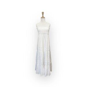 NEW Lulus Mediterranean Moments White Lace Strapless Tiered Maxi Dress Sz Large